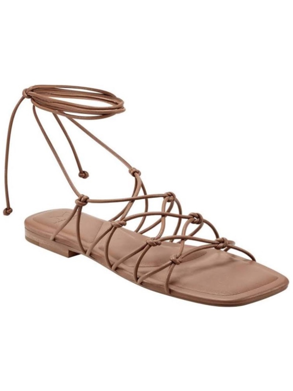 NEW! Marc Fisher Monnie Lace Up Ankle Tie Wrap Flat Sandals  in Medium Brown